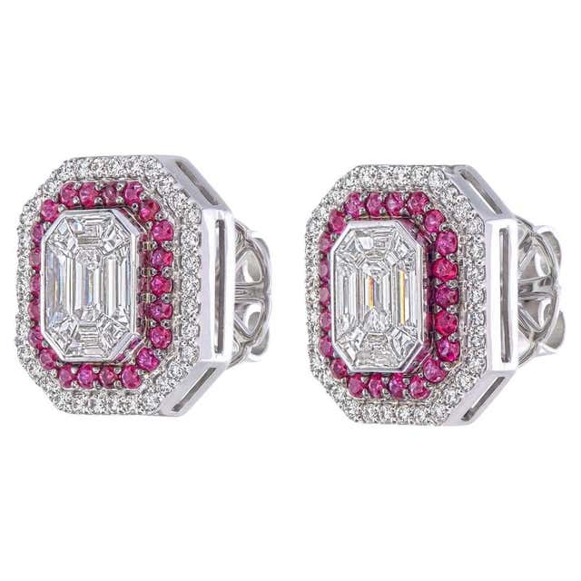 Invisible set Ruby with diamond Heart Necklace For Sale at 1stDibs