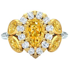 3 Carat Fancy Light Yellow Pear Shape Diamond Ring