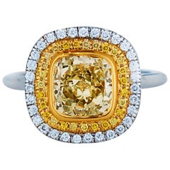 3 Carat Fancy Yellow Cushion Diamond Halo Ring