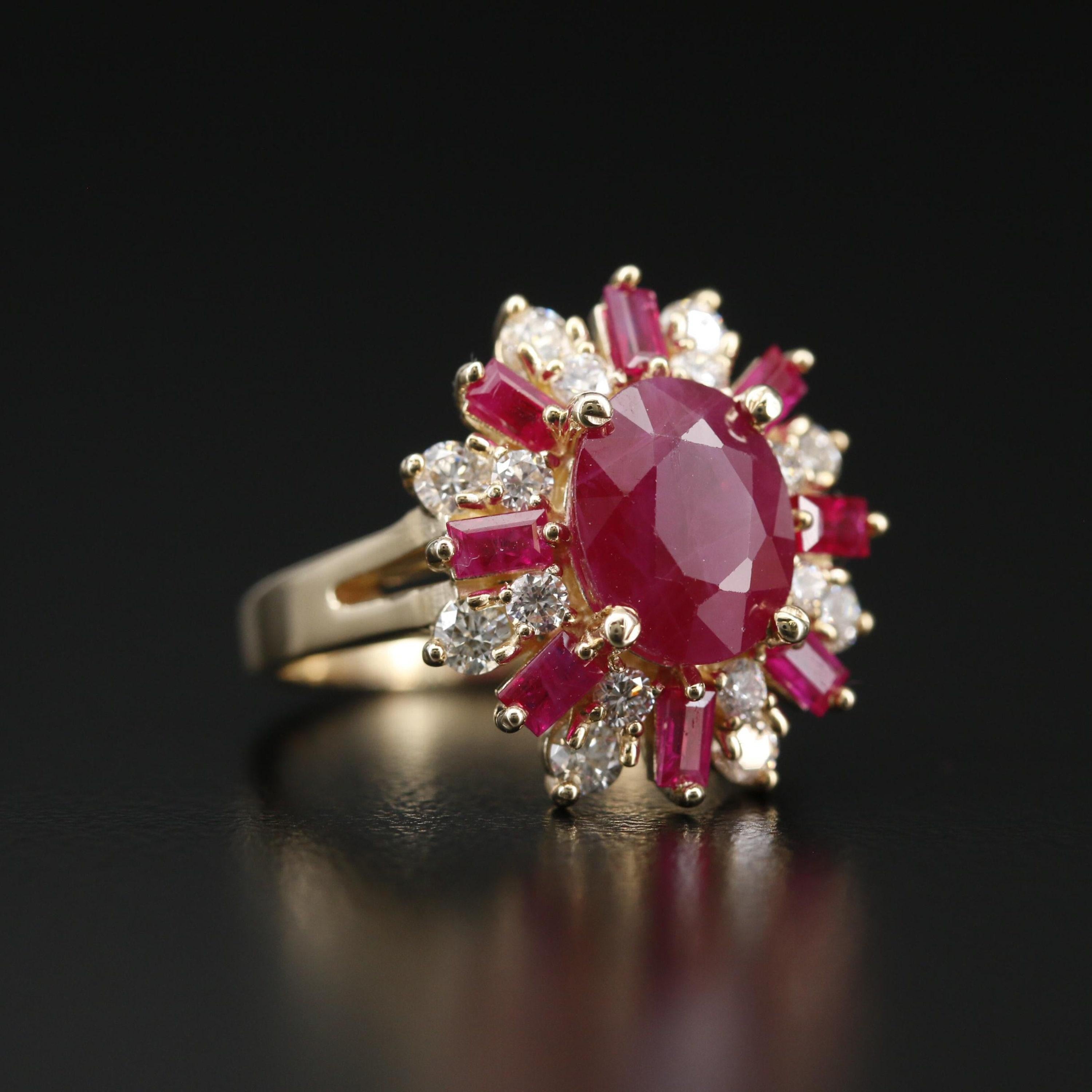 For Sale:  3 Carat Floral Ruby Diamond Engagement Ring Art Deco Victorian Ruby Wedding Ring 4