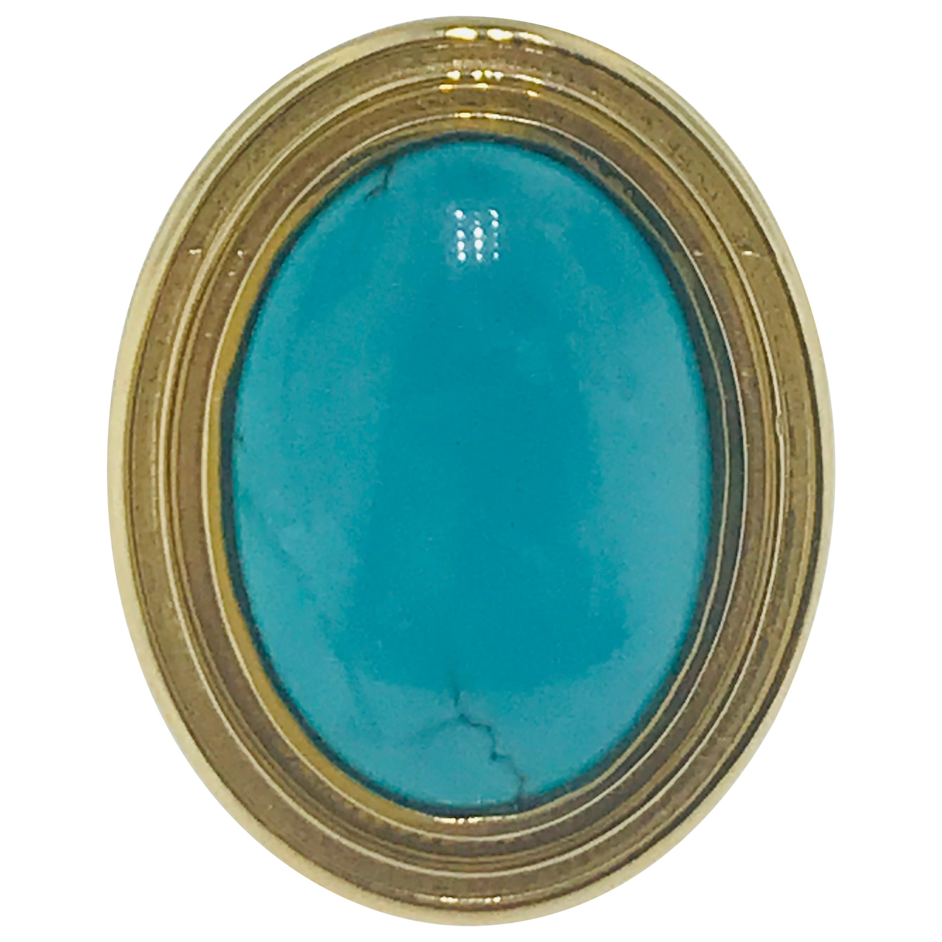 3 Carat Genuine Persian Turquoise Unique Gold Fashion Ring in 14 Karat Gold