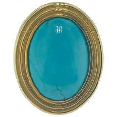 3 Carat Genuine Persian Turquoise Unique Gold Fashion Ring in 14 Karat Gold