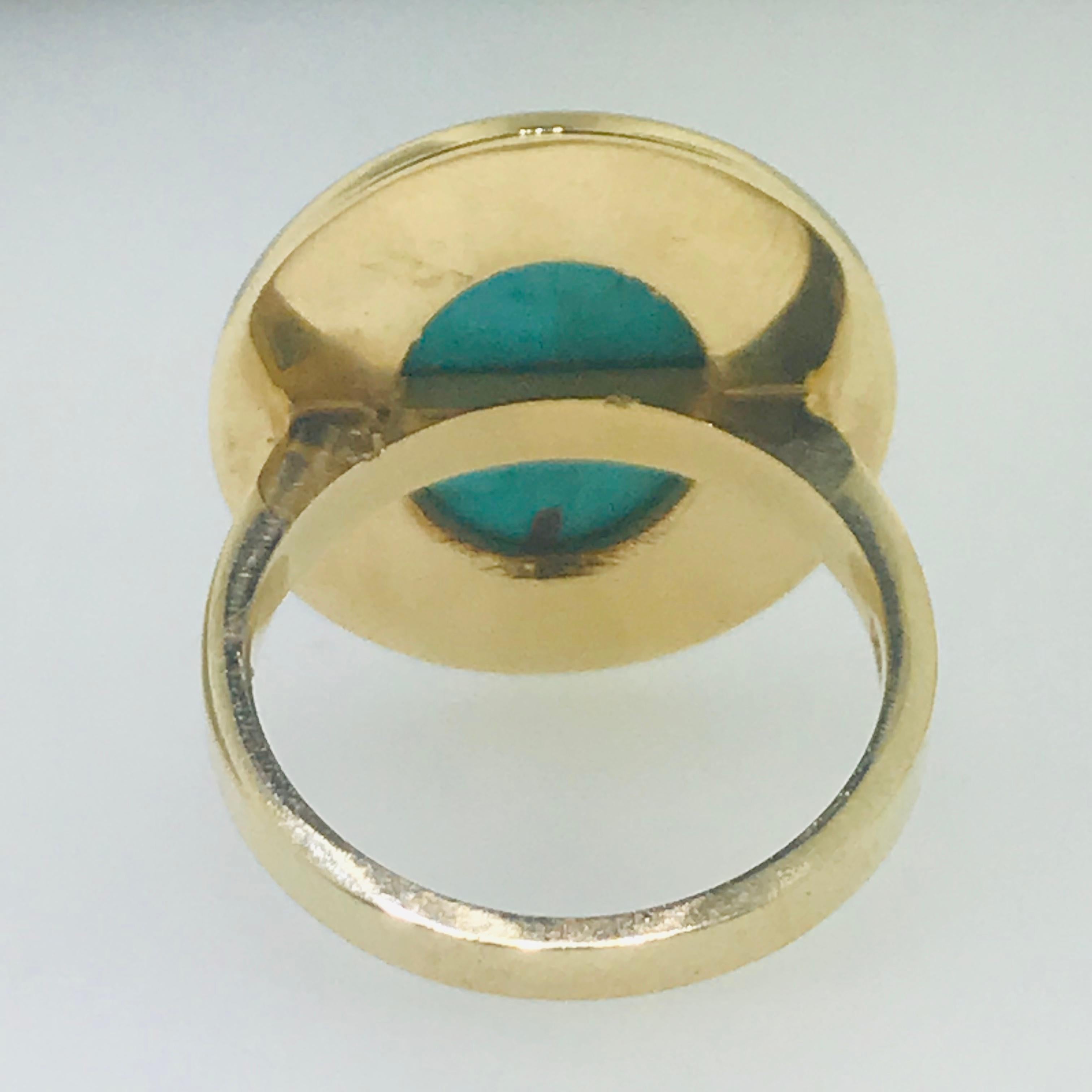 3 Carat Genuine Persian Turquoise Unique Gold Fashion Ring in 14 Karat Gold In New Condition In Austin, TX