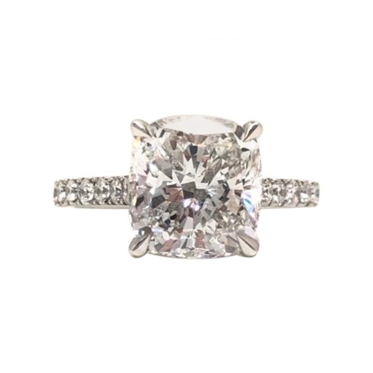 3 Carat GIA Certificate E Color Cushion Cut Diamond Platinum Engagement Ring