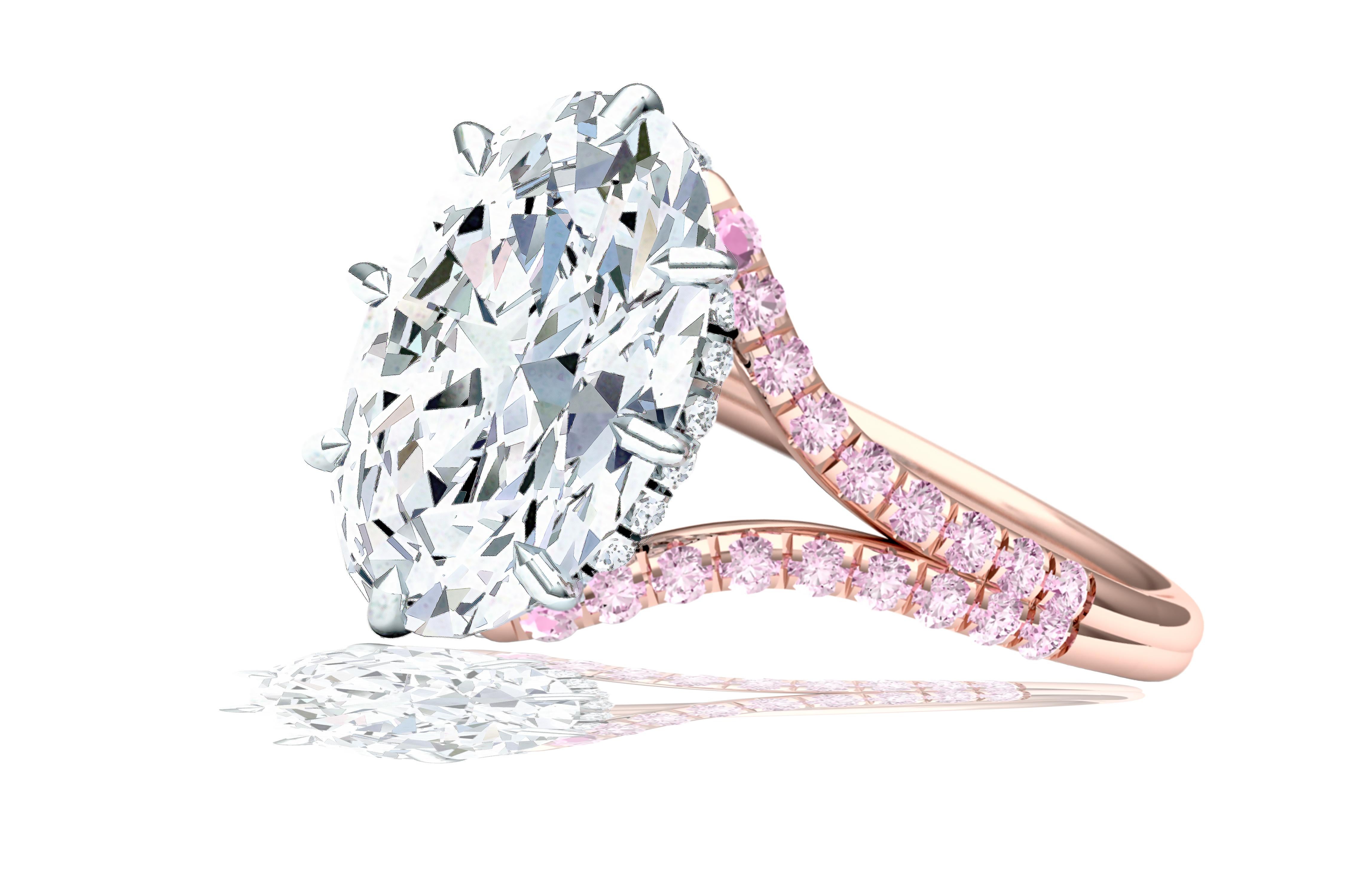 3 Karat GIA zertifizierter ovaler Diamant-Verlobungsring mit rosa Diamanten (Moderne) im Angebot