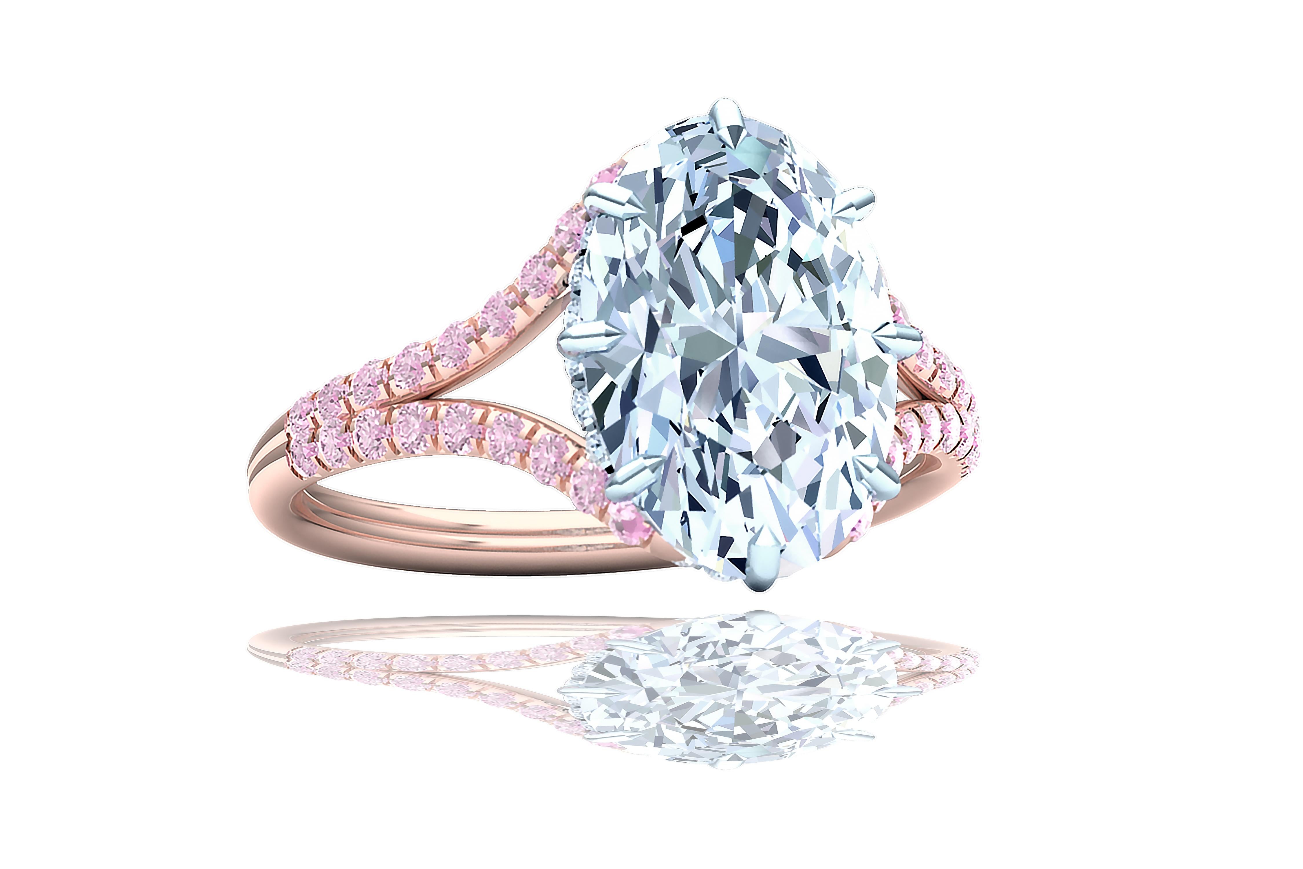 3 Karat GIA zertifizierter ovaler Diamant-Verlobungsring mit rosa Diamanten im Zustand „Hervorragend“ im Angebot in Aliso Viejo, CA