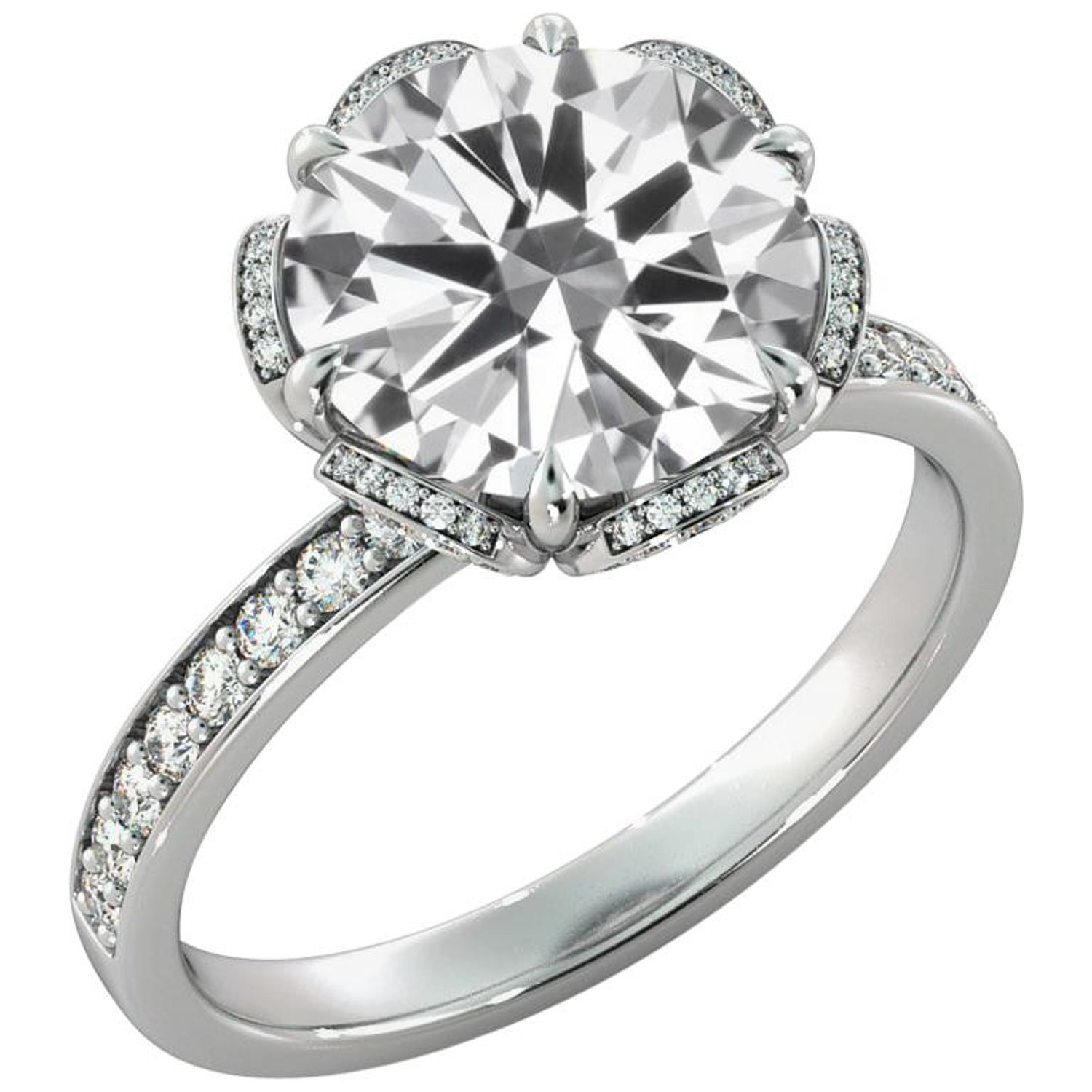 3 Carat GIA Diamond Engagement Ring, 18 Karat White Gold Floral Ring For  Sale at 1stDibs