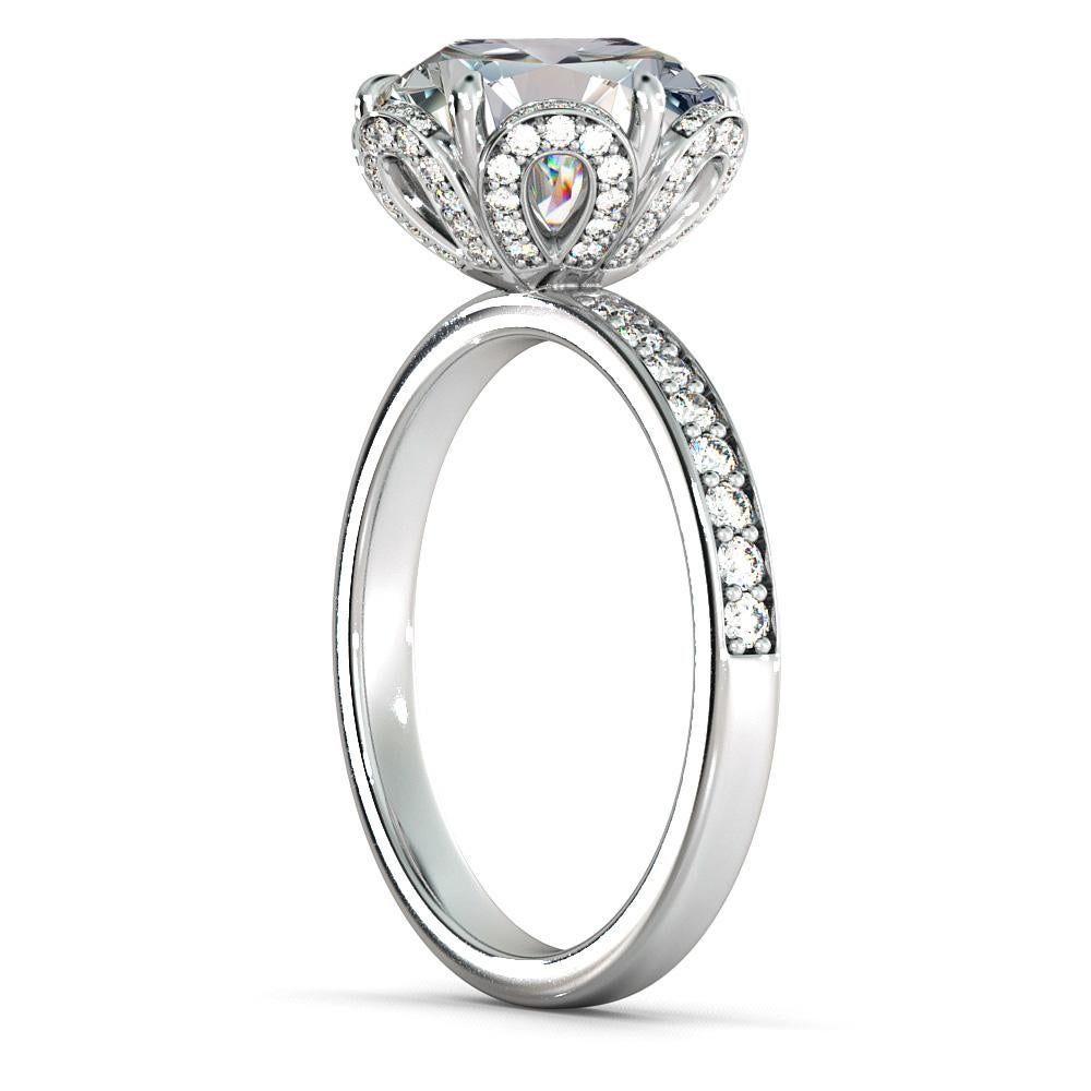 Art Deco 3 Carat GIA Diamond Engagement Ring, 18 Karat White Gold Floral Ring