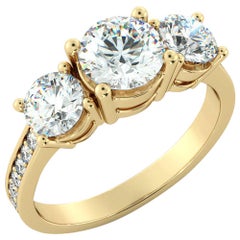 3 Carat GIA Engagement Ring, 3 -Stone Round Cut Diamond Ring