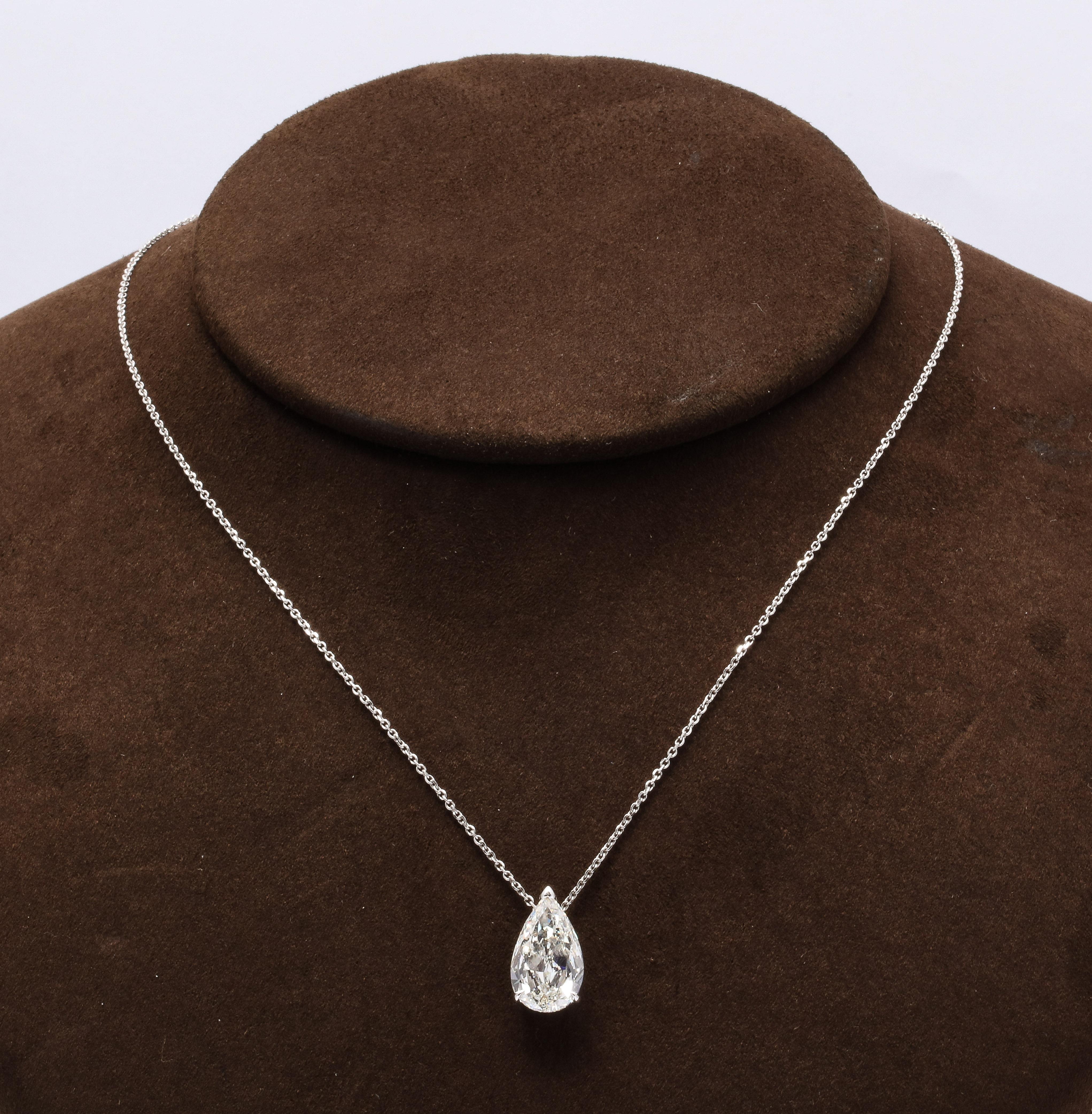 
An INCREDIBLE diamond pendant!

3.06 GIA certified F color VS1 pear shape diamond diamond -- full of life and sparkle!

The stone looks like a 5 carat pear shape -- it measures 14.86 x 8.74 mm. 

set in 14k white gold on a 16 inch chain. 

An