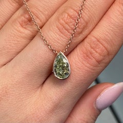 3 Carat Green Pear Diamond in Pink Bezel Pendant Necklace