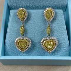 3 Carat Heart Diamond Drop Earrings, 18k White Gold Dangle Earrings