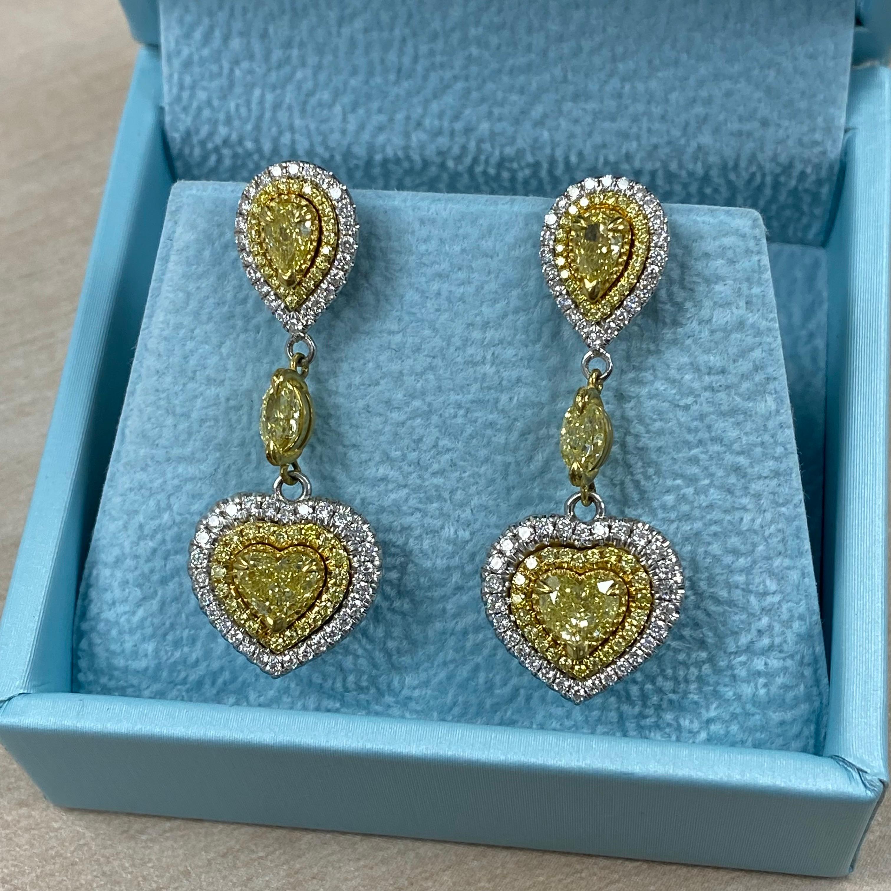 Art Déco Orecchini a goccia con diamante a cuore da 3 carati, orecchini pendenti in oro bianco 18 carati in vendita