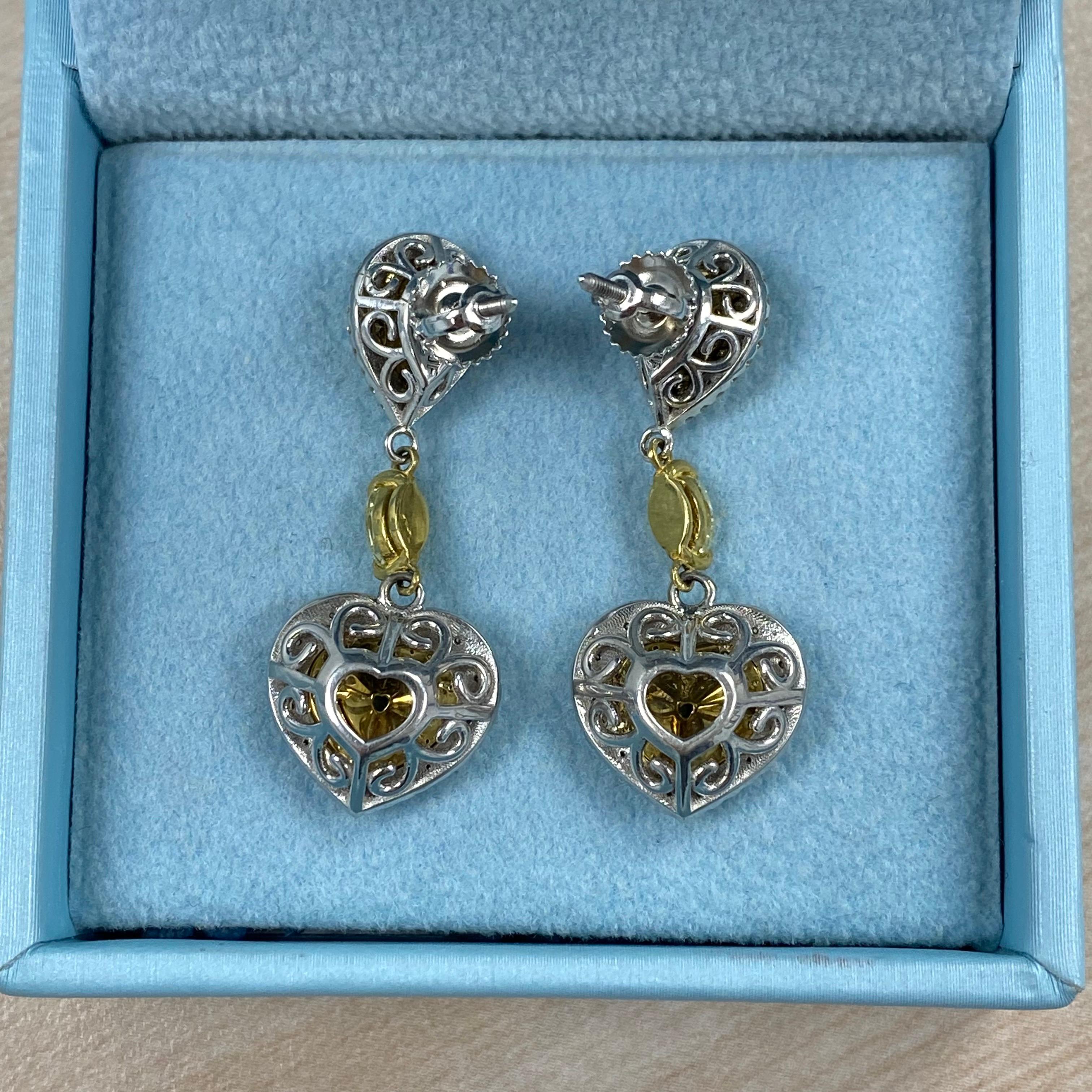 Cuore Orecchini a goccia con diamante a cuore da 3 carati, orecchini pendenti in oro bianco 18 carati in vendita