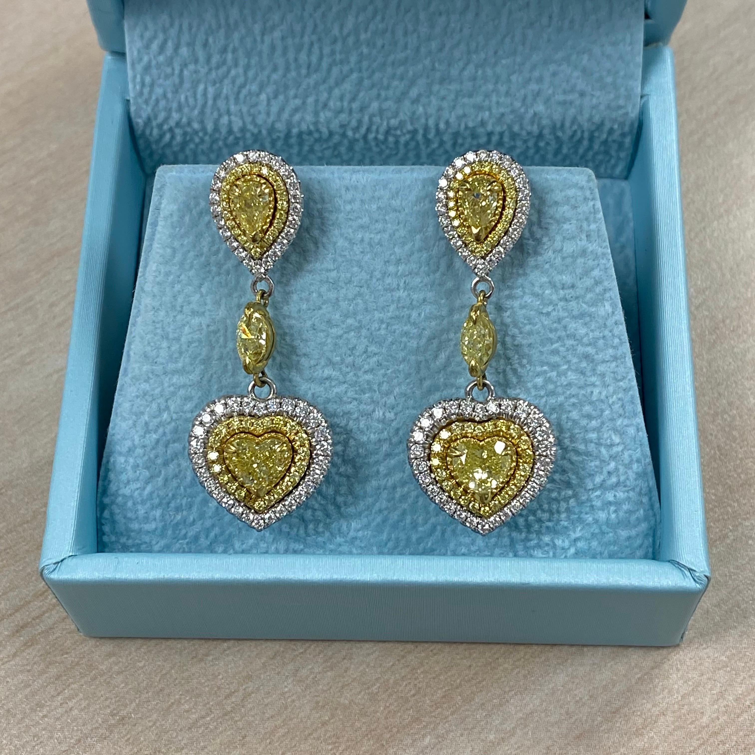 Donna Orecchini a goccia con diamante a cuore da 3 carati, orecchini pendenti in oro bianco 18 carati in vendita