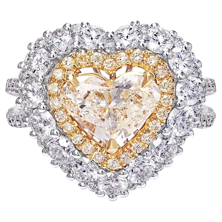 Bague de fiançailles avec diamant en forme de cœur de 3 carats certifié D SI2
