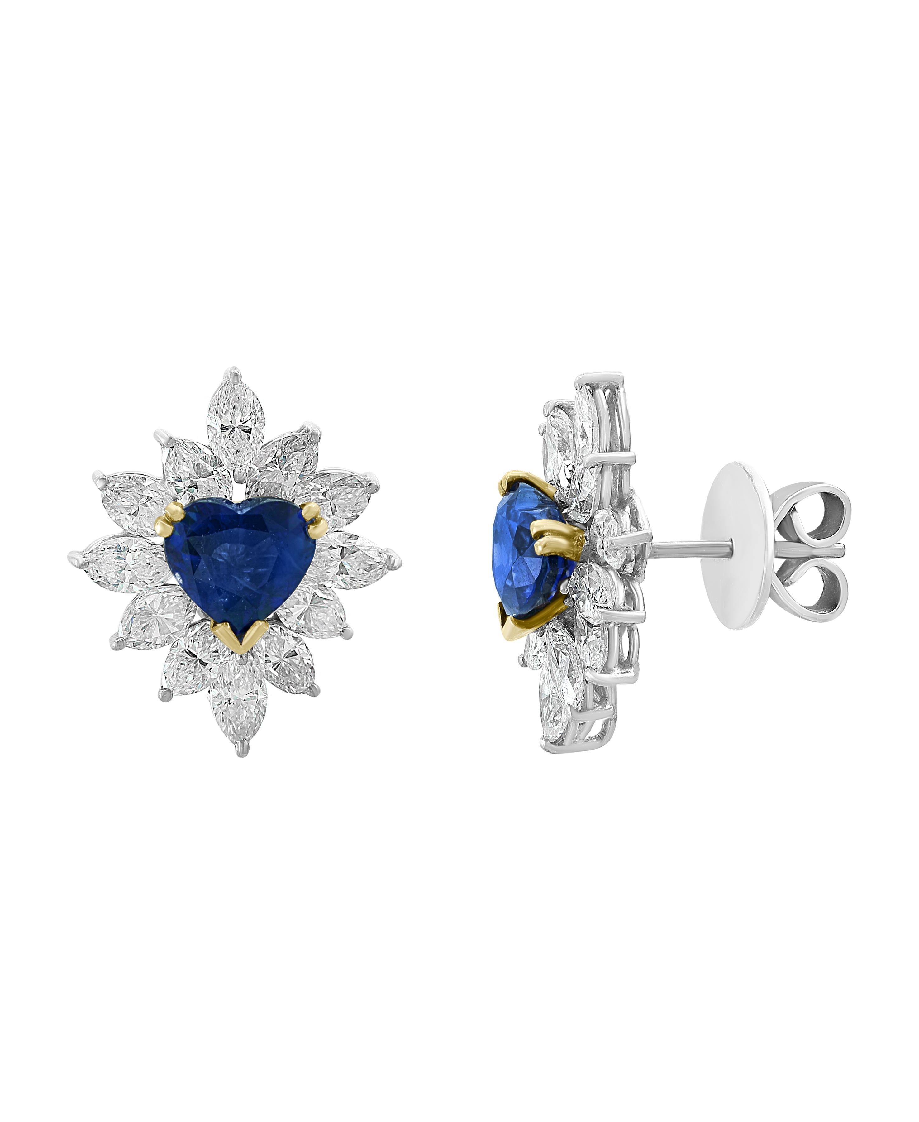 GIA Certified Natural  Ceylon Heart Shape Sapphire & 3.5 Carat Diamond Stud Earring 18 Karat white Gold 

Very fine 3 Carat Heart  Shape Sapphire   & 3.5 Carats Diamond Stud  Earring 18 K Gold
 perfect pair made in  18 Karat White gold . 
18 K gold