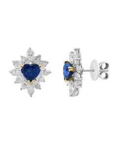 GIA Certified Ceylon Heart Shape Sapphire & 3.5 Carat Diamond Stud Earring 18KG