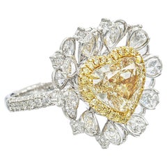 3 Carat Heart Shape Statement Fancy Yellow Rare Fancy-Color  Diamond Ring
