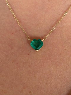 3 Carat Heart Shaped Emerald Pendant Yellow Chain