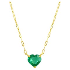 3 Carat Heart Shaped Emerald Pendant Yellow Chain