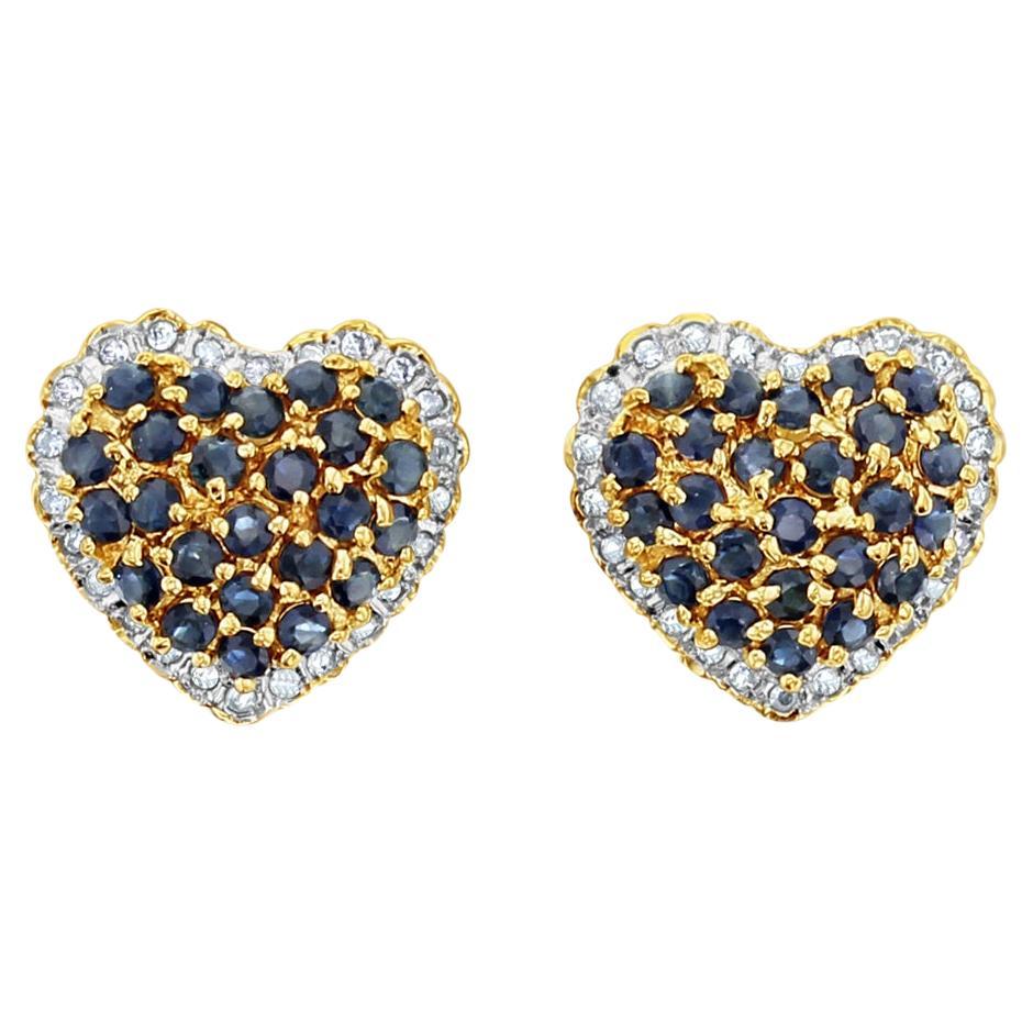3 Carat Heart Shaped Sapphire & Diamond Earrings