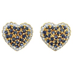 3 Carat Heart Shaped Sapphire & Diamond Earrings