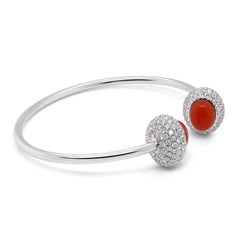 3 Carat Japanese Coral & 3 Carat White Diamond Flexible Bracelet 18K Gold