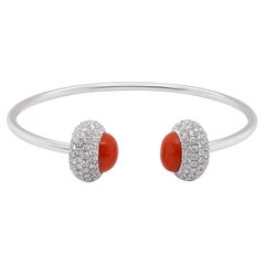 3 Carat Japanese Coral & 3 Carat White Diamond Flexible Bracelet 18K Gold