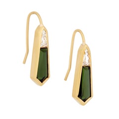 3 Carat Kite-Shaped Tourmaline and 0.56 Carat E VVS Diamond Earrings 22 Karat