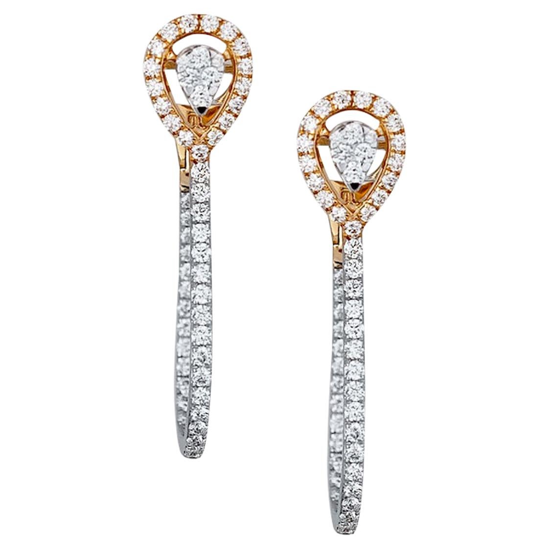 Stud, Hoop 3 Carat Diamond Earrings,  F-G Quality 1.50 Inches For Sale