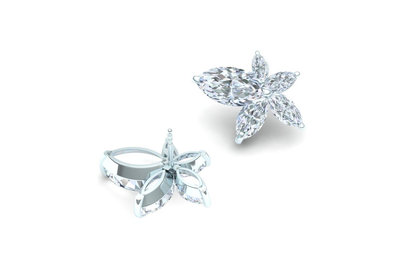 Modern 3 Carat Marquise Diamond Cluster Earrings Platinum