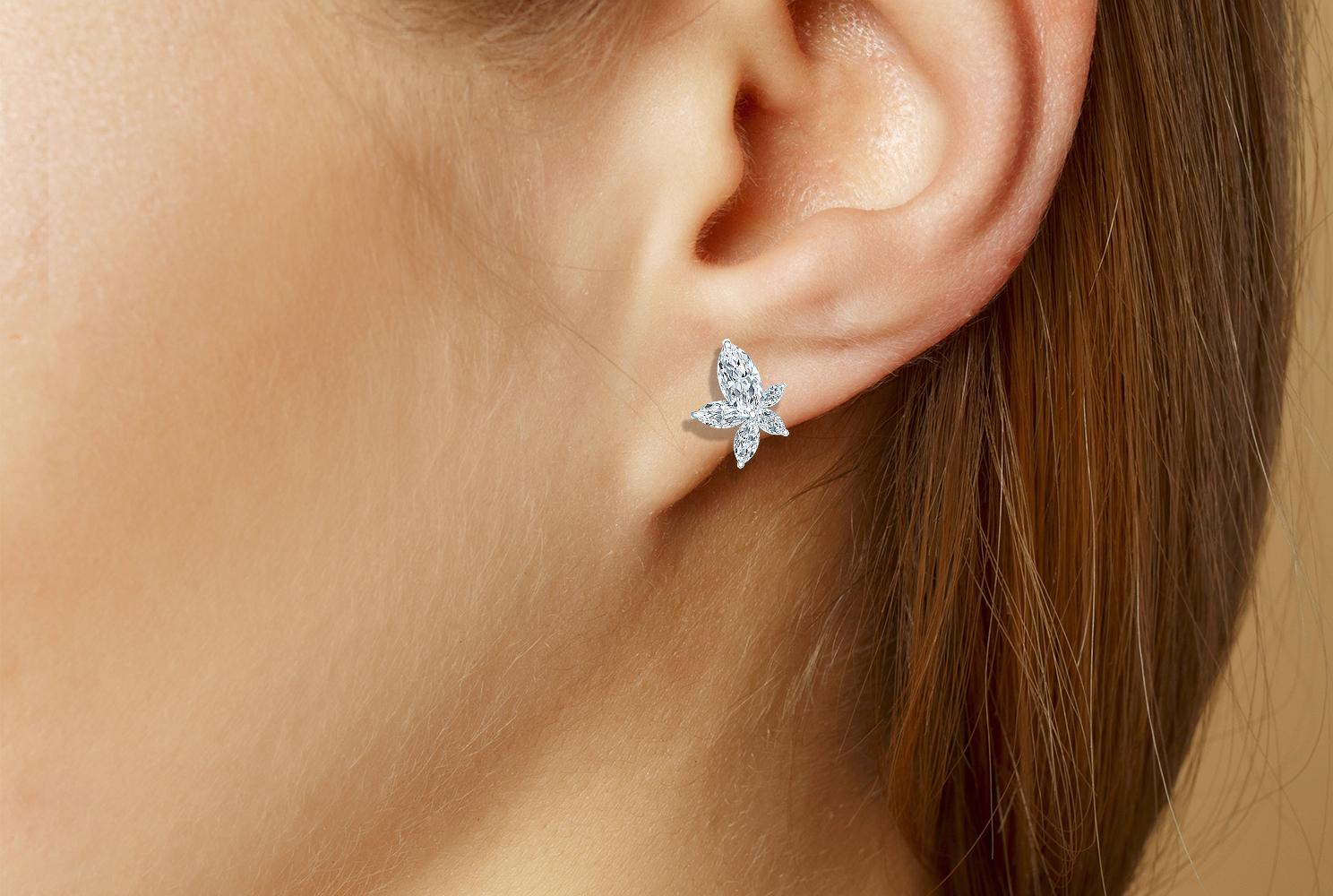 Marquise Cut 3 Carat Marquise Diamond Cluster Earrings Platinum