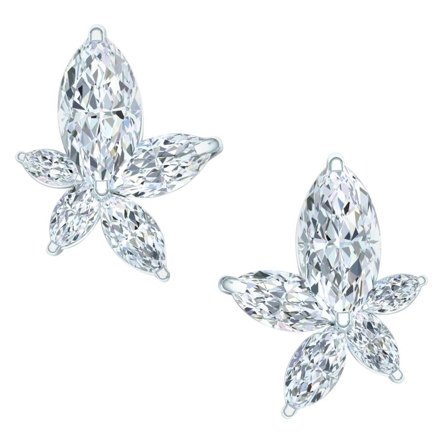 3 Carat Marquise Diamond Cluster Earrings Platinum