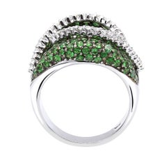 3 Carat Micro Pave  Green Tsavorite Garnet & Diamond Cocktail Ring