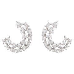 3 Carat Multi Cut Diamond Crescent Stud Earring, 18k White Gold Wedding Earring