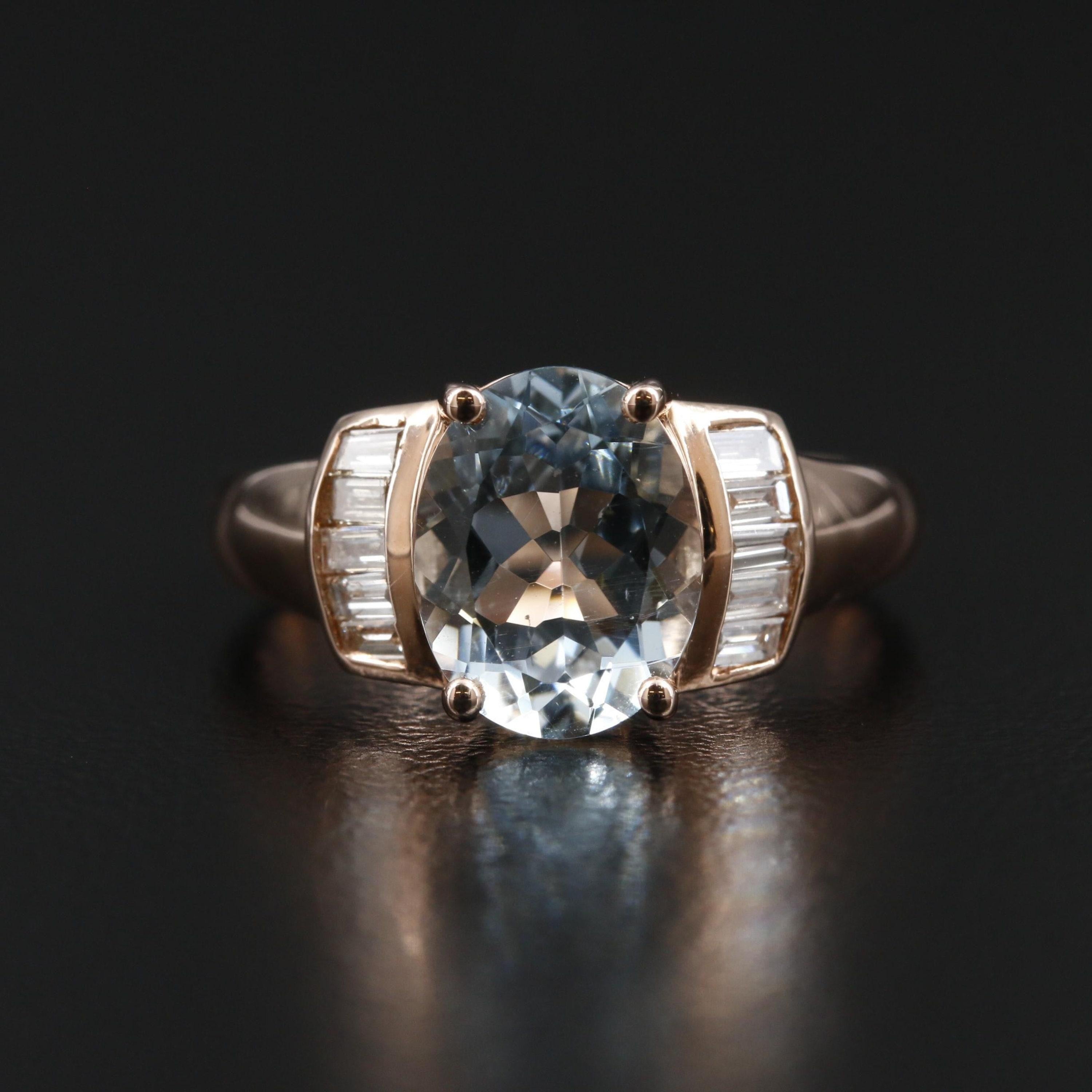 For Sale:  3 Carat Natural Aquamarine Diamond Rose Gold Wedding Ring, Diamond Bridal Ring 4