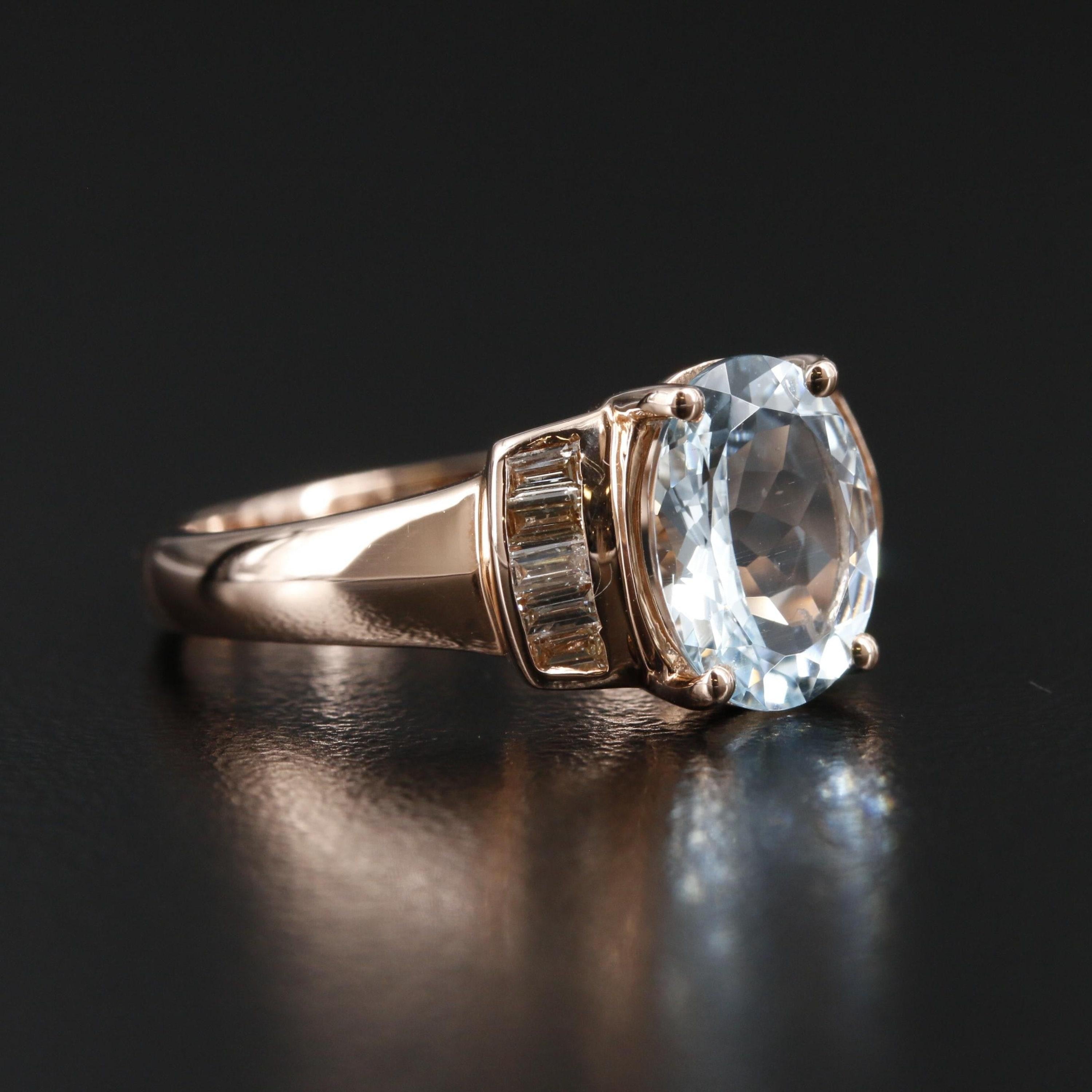 For Sale:  3 Carat Natural Aquamarine Diamond Rose Gold Wedding Ring, Diamond Bridal Ring 6