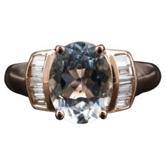 3 Carat Natural Aquamarine Diamond Rose Gold Wedding Ring, Diamond Bridal Ring
