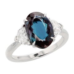 3 Carat Natural Brazilian Alexandrite and Diamond Three-Stone Platinum Ring