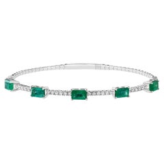 3 Carat Natural Brazilian Emerald & Diamond Bangle Bracelet 14 Karat White Gold