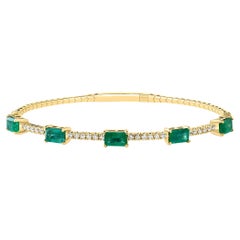 3 Carat Natural Brazilian Emerald & Diamond Bangle Bracelet 14 Karat Yellow Gold