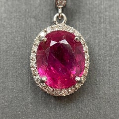 3 Carat Natural Burma Ruby Diamond Halo Pendant Necklace