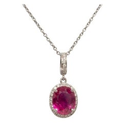 3 Carat Natural Burma Ruby Diamond Halo Pendant Necklace