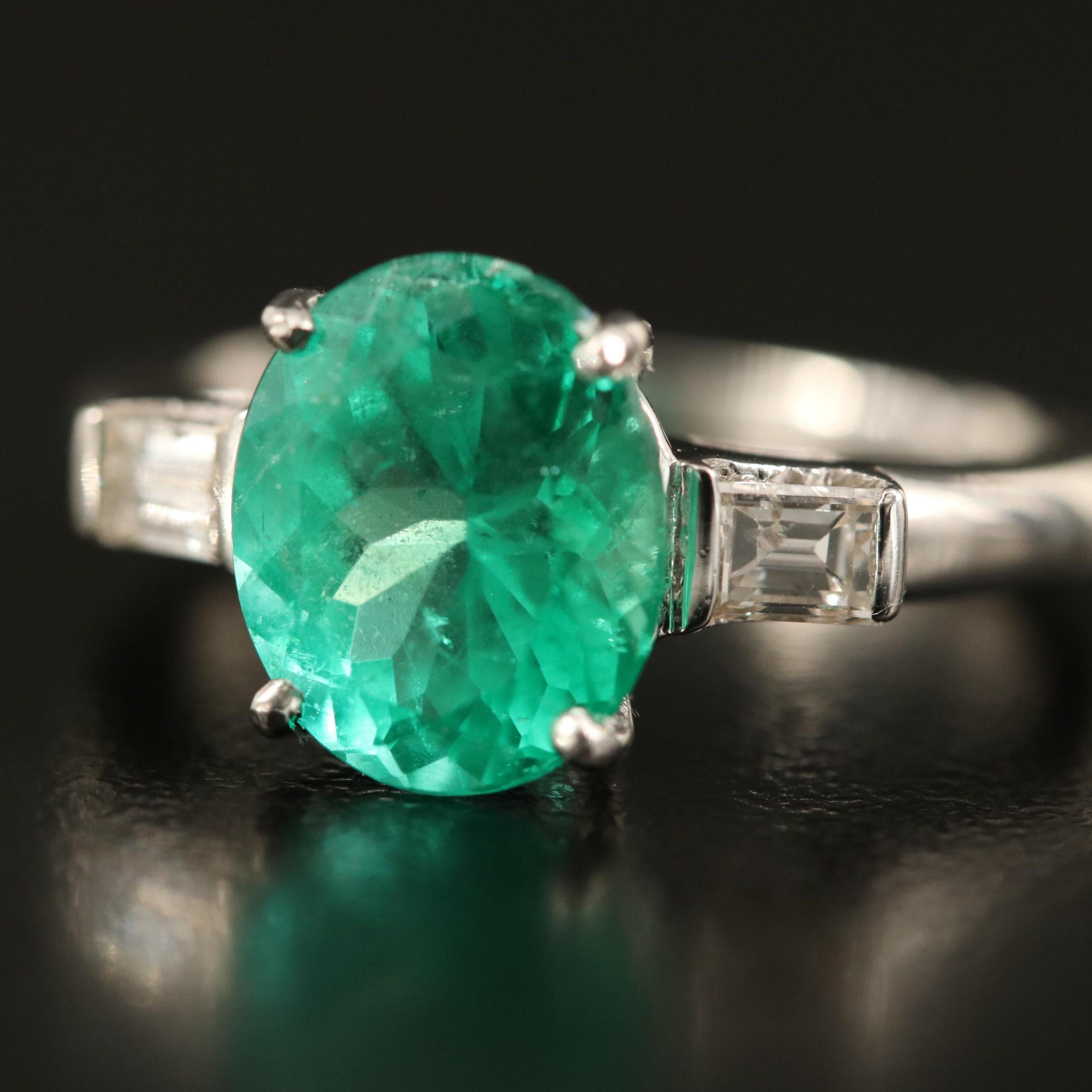 For Sale:  3 Carat Natural Colombian Emerald Engagement Ring, Minimal Emerald Wedding Ring 3