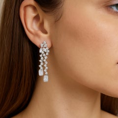 3 Carat Natural Diamond Cluster Dangle Earrings 18 Karat White Gold Fine Jewelry