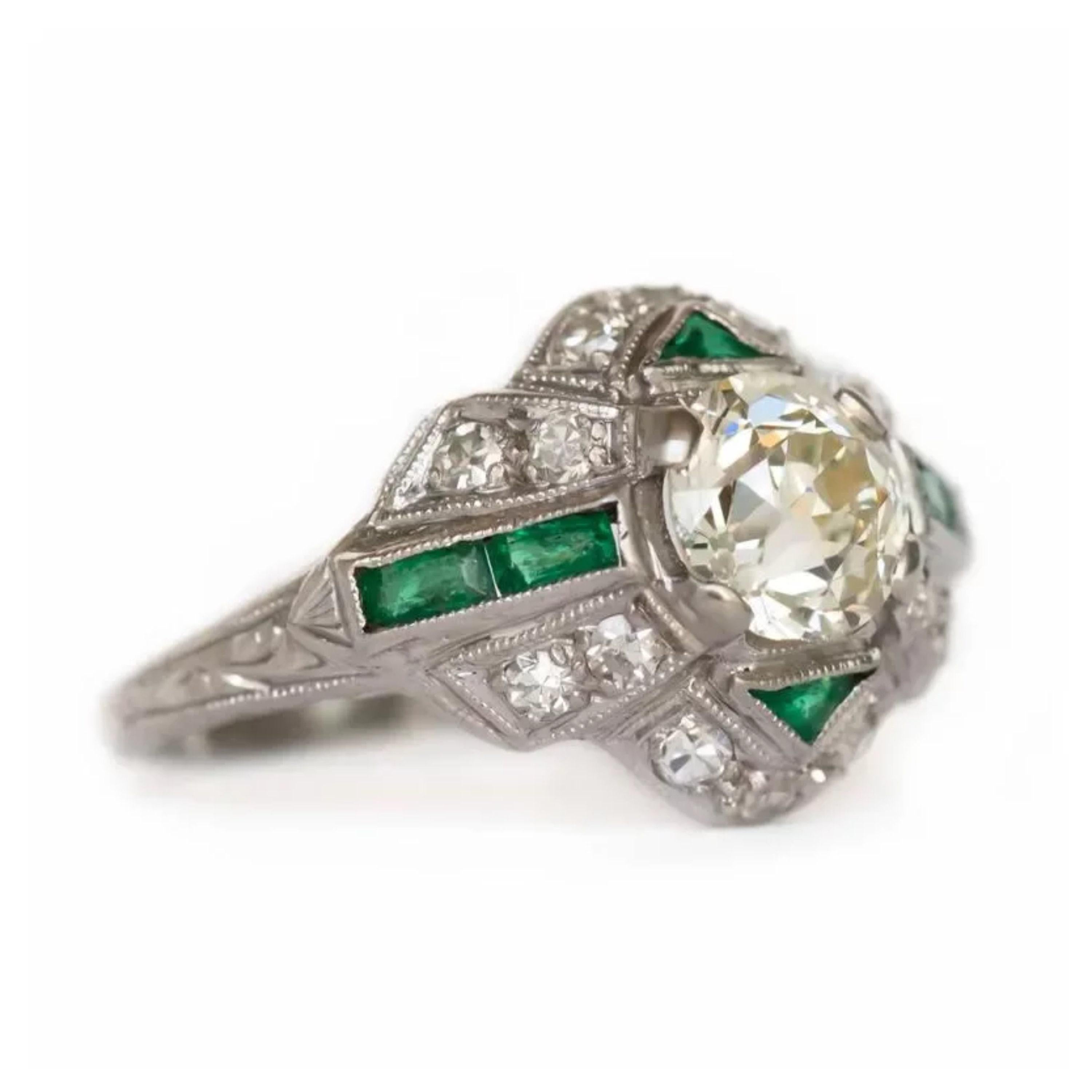 For Sale:  3 Carat Natural Diamond Emerald Engagement Ring, Vintage Diamond Wedding Band 2
