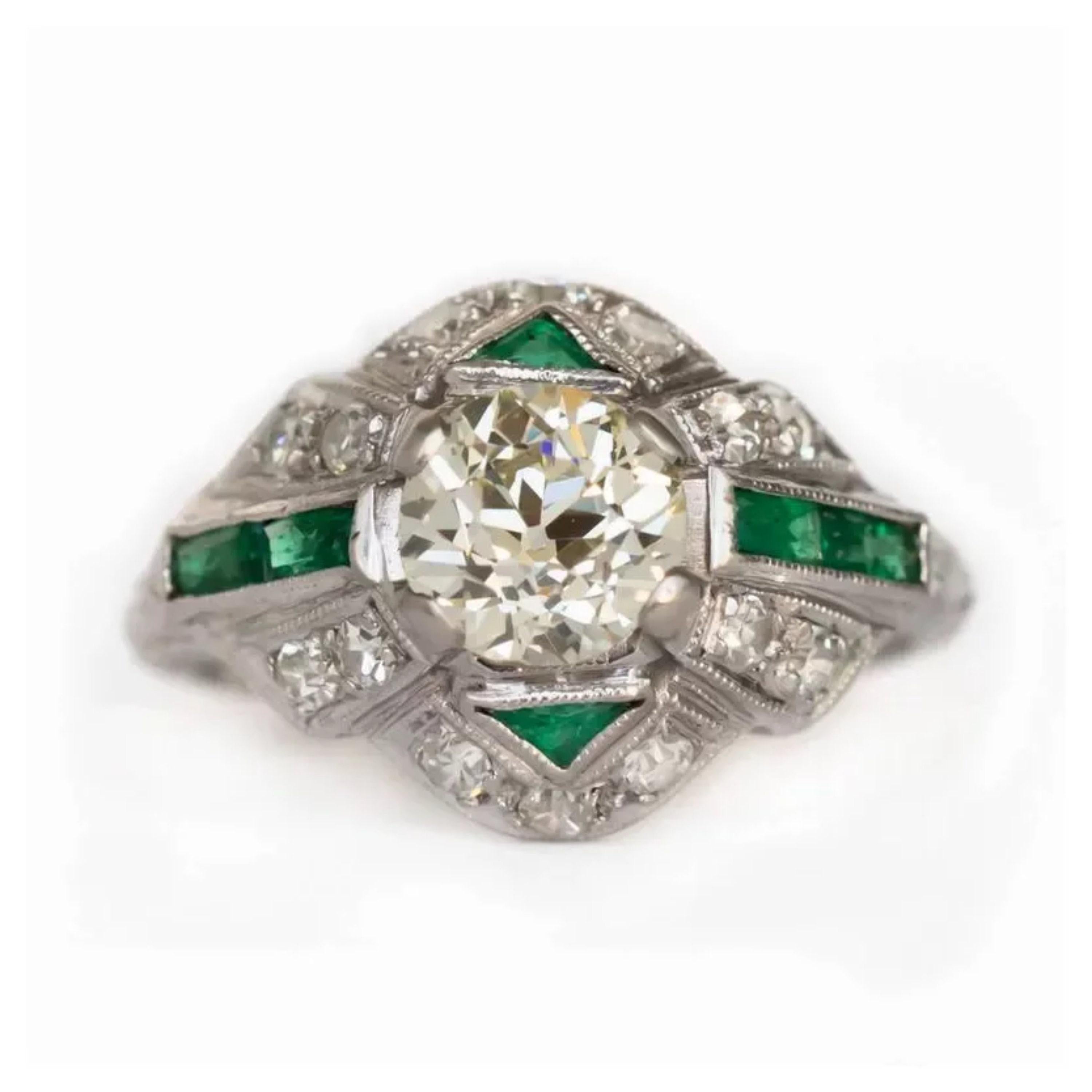 For Sale:  3 Carat Natural Diamond Emerald Engagement Ring, Vintage Diamond Wedding Band 4