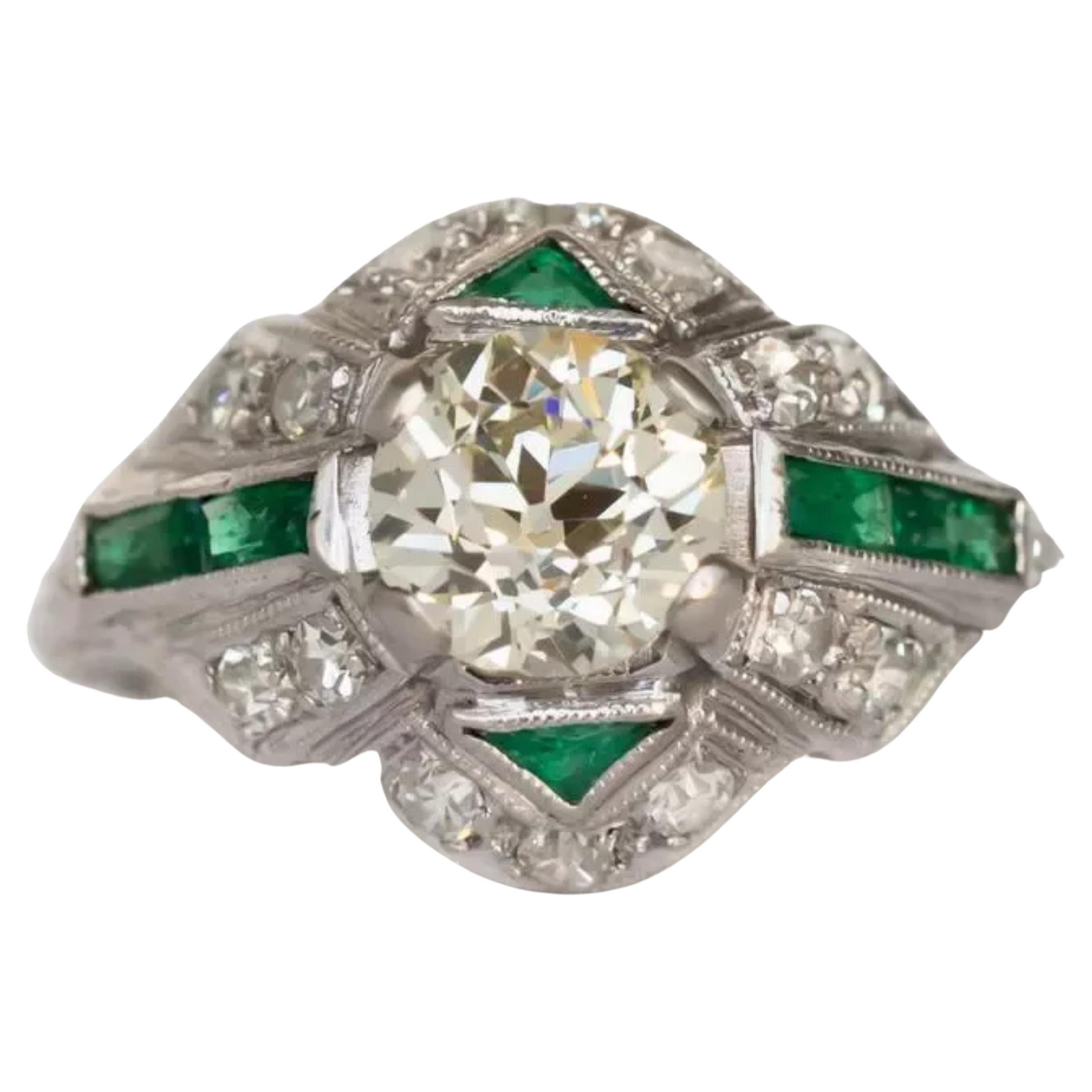 For Sale:  3 Carat Natural Diamond Emerald Engagement Ring, Vintage Diamond Wedding Band