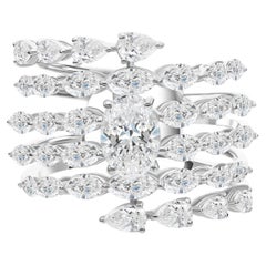 3 Carat Natural Diamond Statement Ring in 18K White Gold Multi Row Design